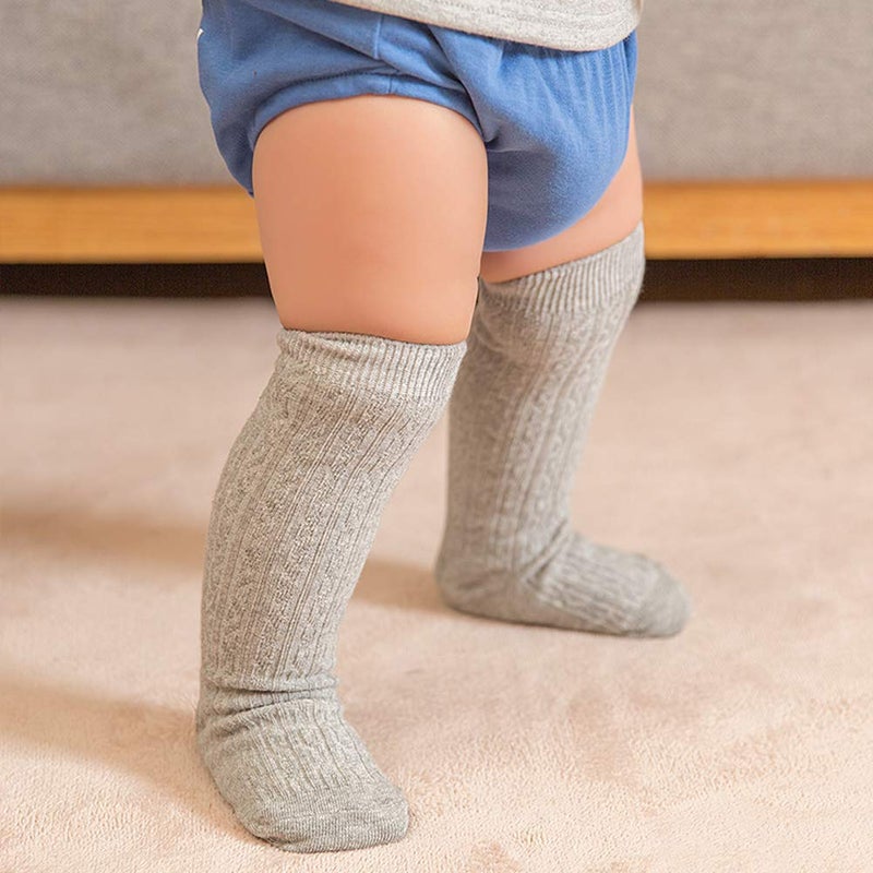 Yenzat Toddler Knee High Socks Cable Knit Long Stockings Baby Girls Boys Black White Grey 2T-3T 3 Pairs - Image 2